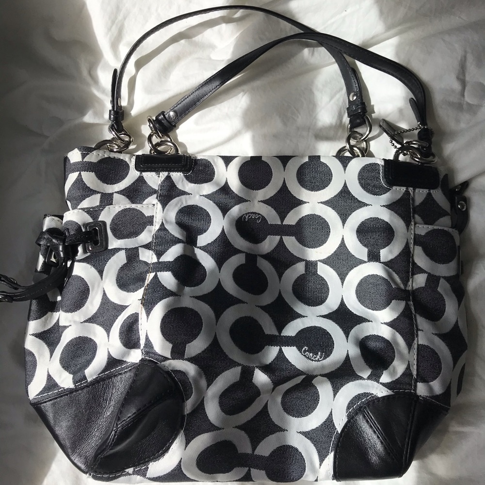 Coach Peyton Canvas Op Art Signature Shoulder Bag